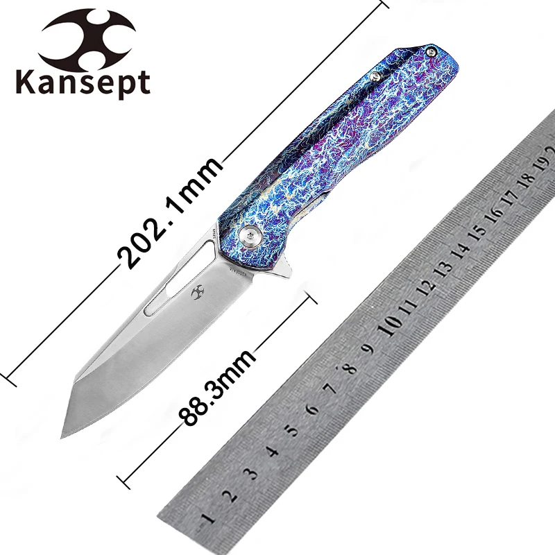 Kansept Folding Knife Shard K1006A16 3.48'' Satin CPM-S35VN+Lightning Strike Anodized Titanium Handle Pocket Knives for Camping