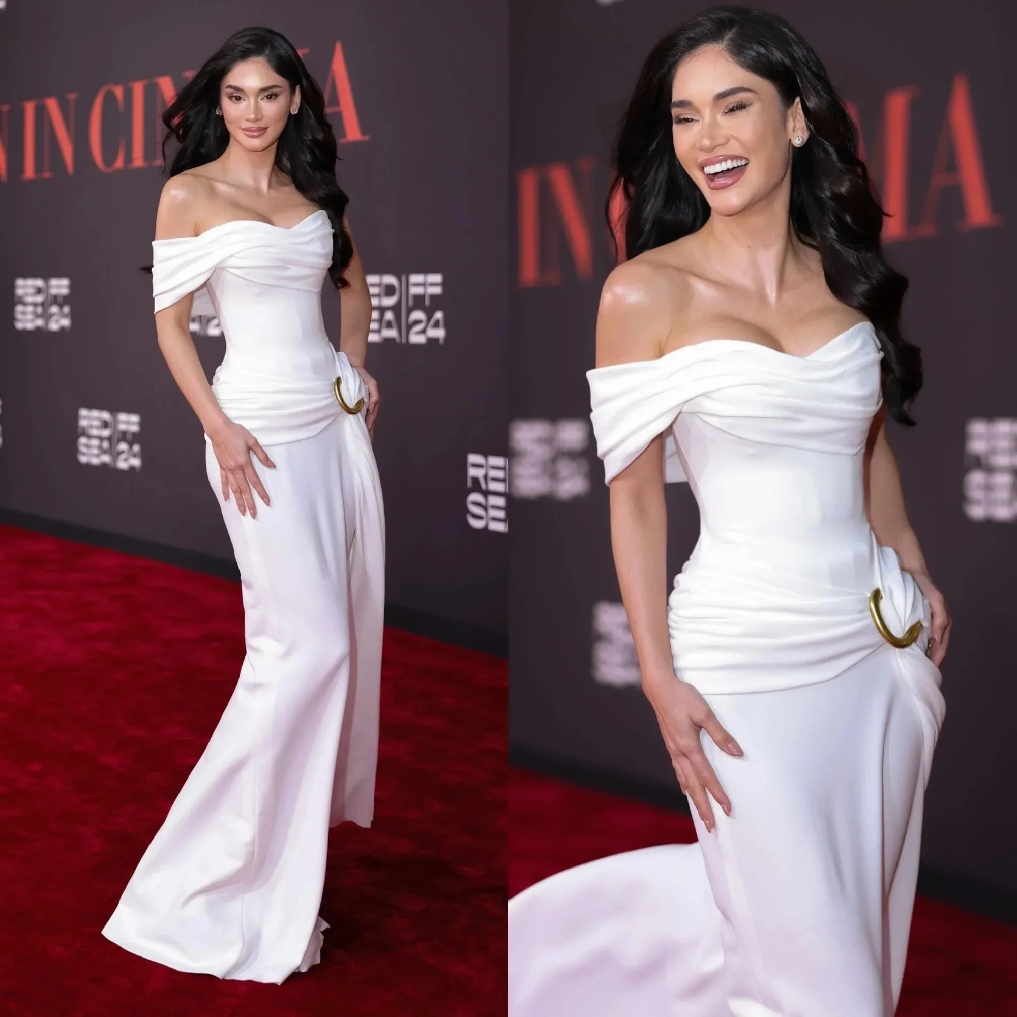 

Customized Elegant White Mermaid Evening Dresses Pleated Off the Shoulder Formal Dress Ruched Waist Trumpet Meet Gala Vestidos