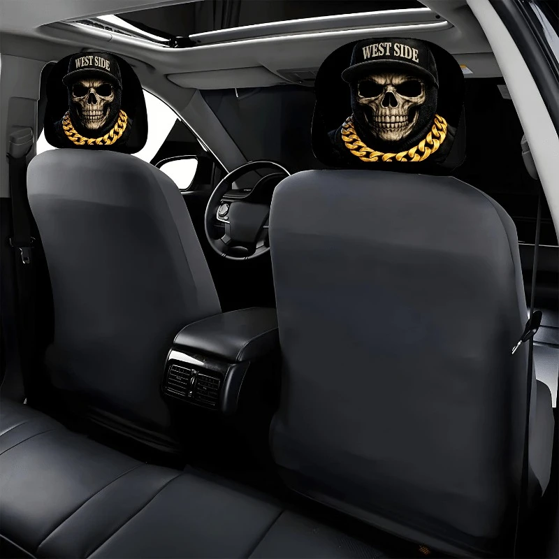 2pcs Skull Car Headrest Cover | Washable, Easy Install |  Sedan  Stylish Auto Decoration