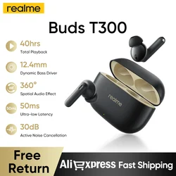 realme Buds T300 Bluetooth 5.3 Earphone 30dB Active Noise Cancelling True Wireless Headphone 40 Hours Battery Life