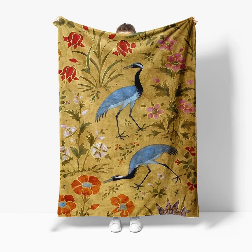 خمر النمط الصيني كرين الأزهار طباعة الصوف بطانية لينة الدافئة رمي غطاء أريكة تتحول لسرير هدية