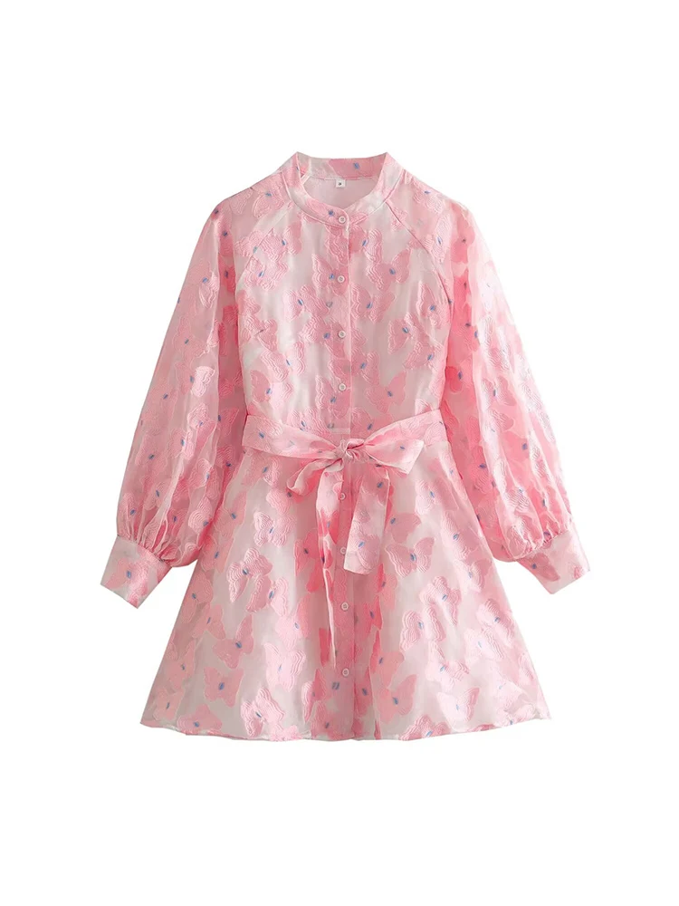 Nuovi abiti da donna in stile europeo, alla moda, versatili, eleganti, semplici e dolci, abito camicia con scollo tondo e papillon.