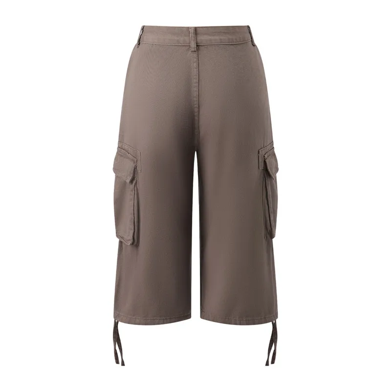 Women Y2K Cargo Bermuda Shorts Low Waist Drawstring Hem Loose Fit Multi Pocket Aesthetic Camouflage Denim Shorts Streetwear