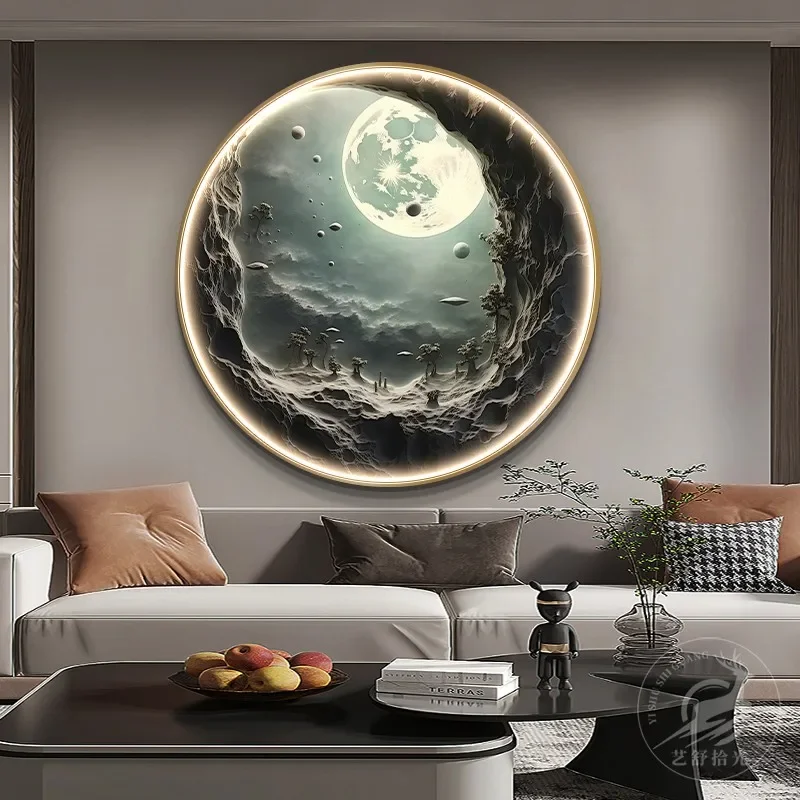 Moon LED Circular Luminous Mural Wall Lamp - Entrance/Corridor/Living Room/Bedside Hanging Decor | Background Light Art