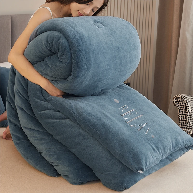 مزدوج الوجهين الحليب المخملية الشتاء المعزي سميكة الدافئة طبقة مزدوجة الفانيلا الملك الحجم لحاف للسرير الصلبة لينة أفخم الألحفة #5