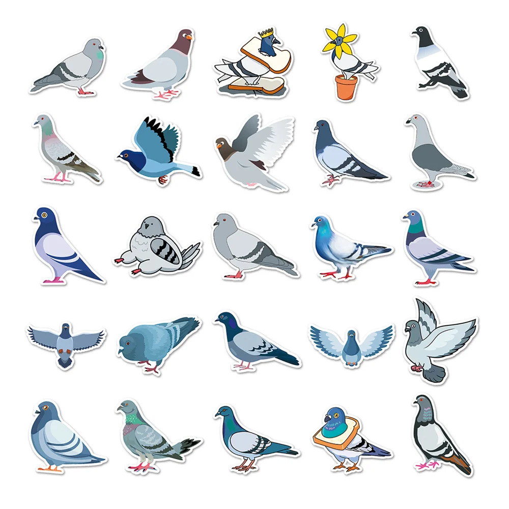 50pcs Cartoon Dove Pigeon Stickers Pack Guitar Suitcase Laptop Phone Scrapbook Peace Sticker DIY Journal Accessories