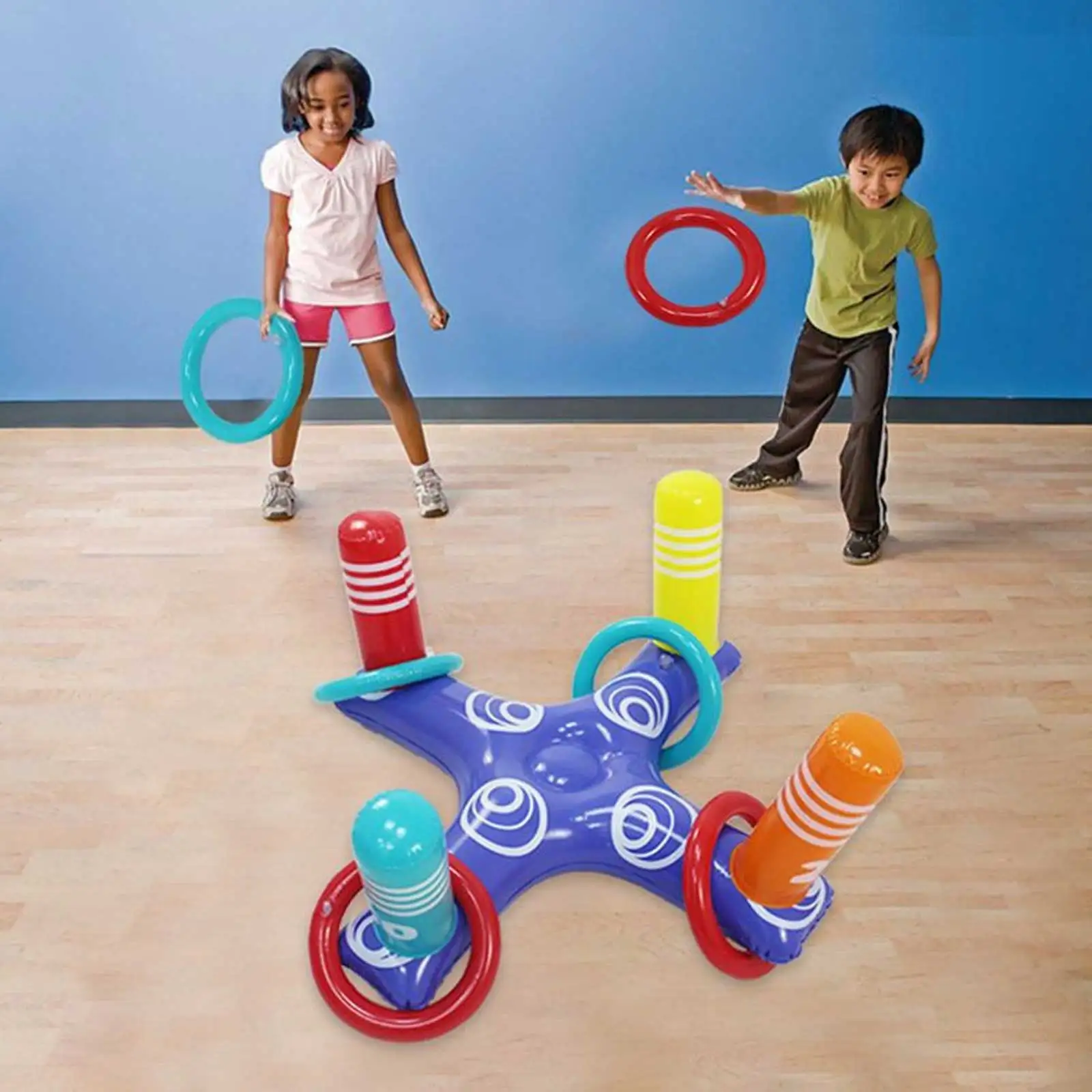 Inflatable Ring Toss Game Toys Kit with 4pcs Floating Rings for Water Beach Outdoor Fun Play Game Swimming Pool Party Favors