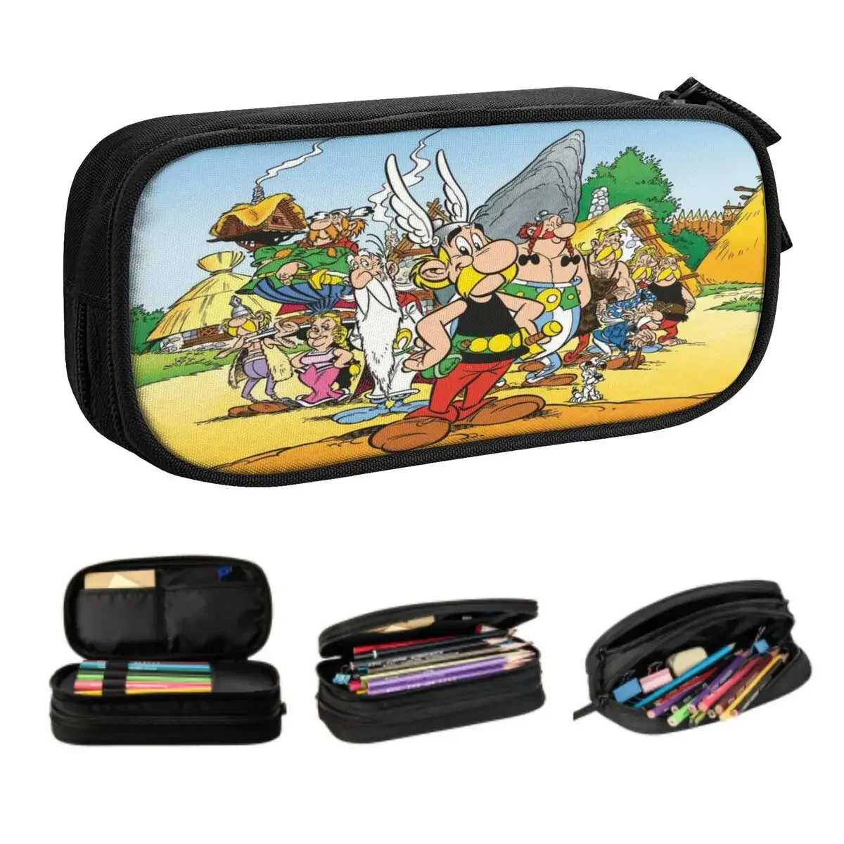 Estuches de lápices personalizados de Anime Asterix y Obelix para niños y niñas, caja de bolígrafos Getafix de dibujos animados de Anime de gran capacidad, papelería