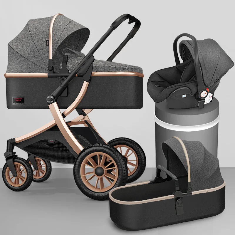 Poussette de Luxe 3 en 1 pour Bébé, Chariot Portable de Voyage, avec Cadre en Aluminium, Voiture Paysagère Haute pour Nouveau-Né