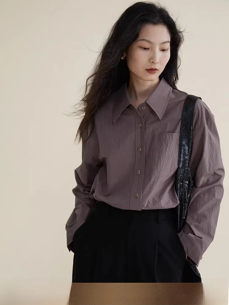 

Ele Loose Long Sve White irt Плиссированный дизайн French Sle Cotton Blend Moisture ng Women's Faion Spring irt