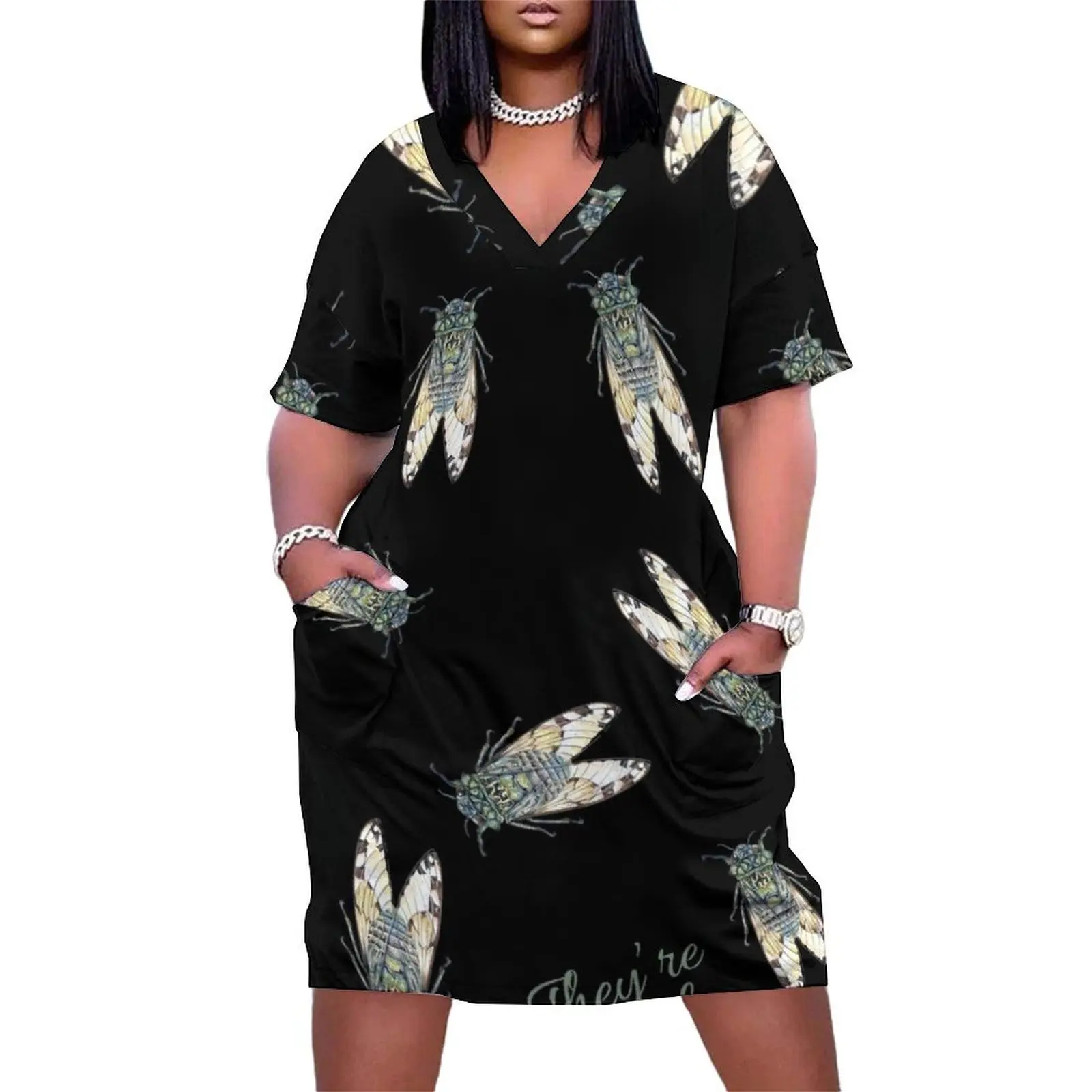 Cicada Eastern Brood X Reemergence / They're Back Loose Pocket Dress chic and elegant woman dress Cocktail of dresses