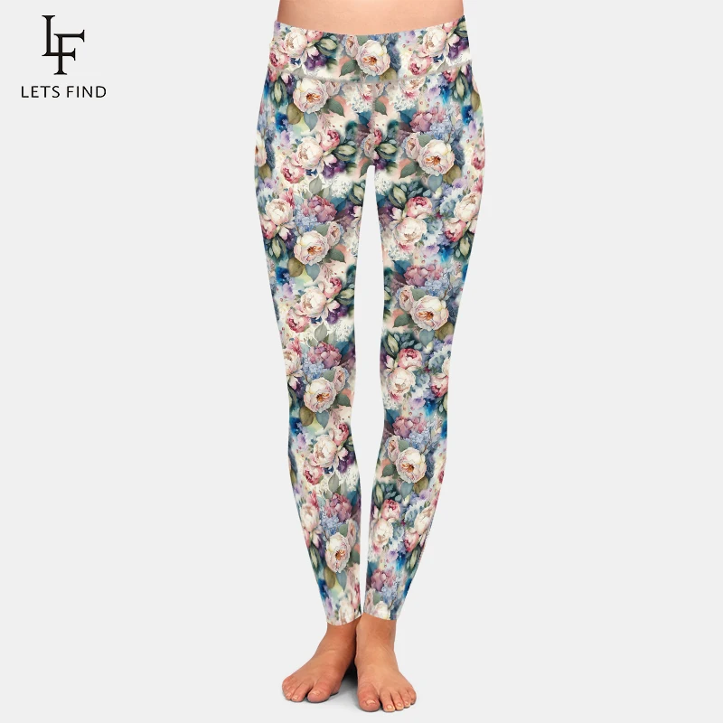 

LETSFIND Fashion Women High Waist Pants 3D Colorful Abstract Flowers Bouquet Print Sexy Casual Trousers Woman's Leggings