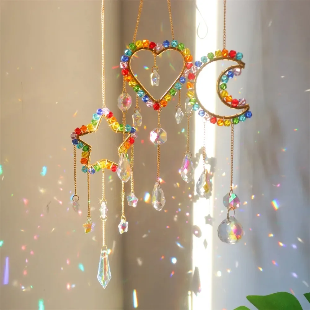 Decoration Crafts Rainbow Crystal Sun Catchers Window Hanging Sun Catcher Heart Moon Star Rainbow Home Decor Wind Chimes Hanging