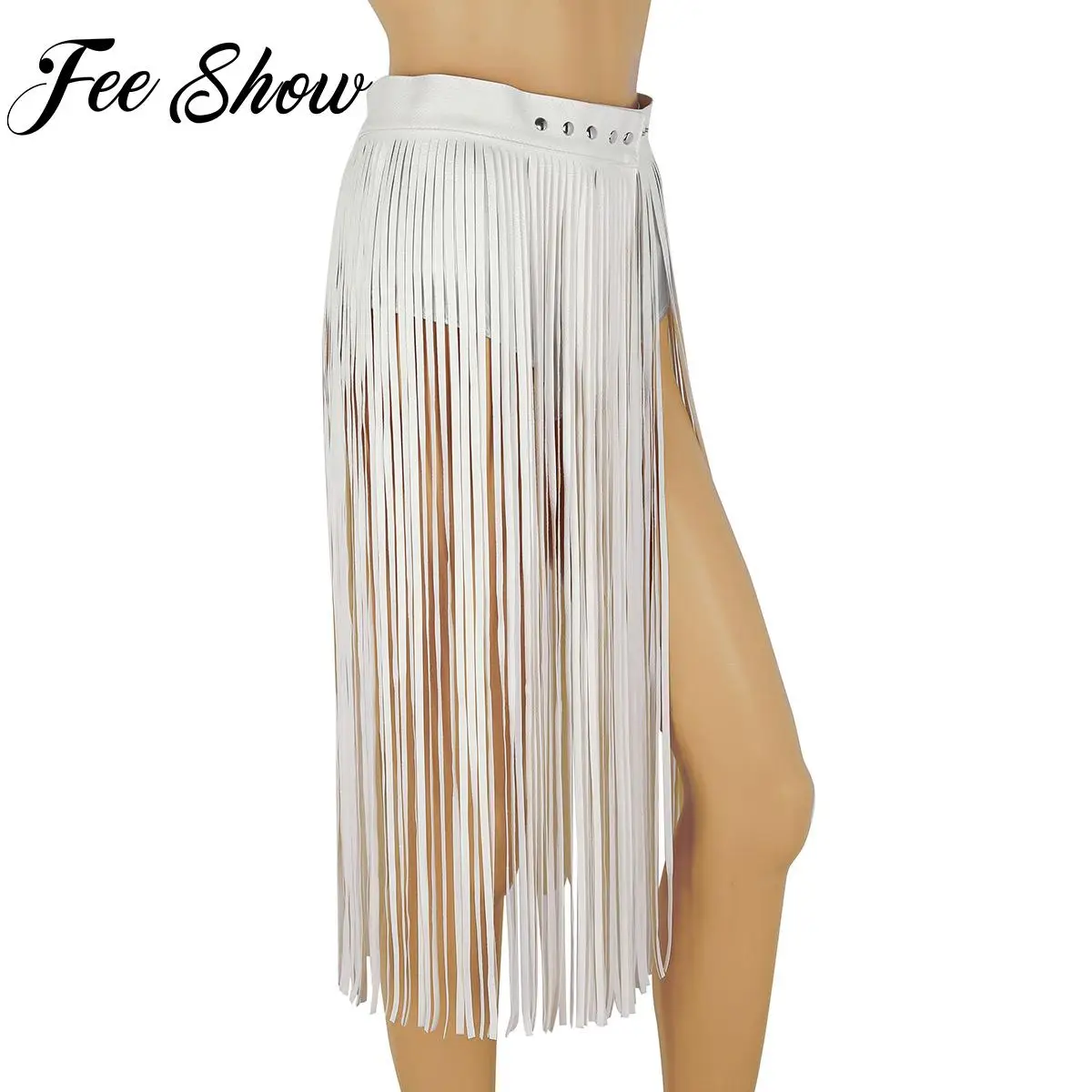 Fashion Women Sexy Tassel Skirt Faux Leather Boho Waistband Long Fringe Skirt Belt Party Performance Halloween Costume Dancewear