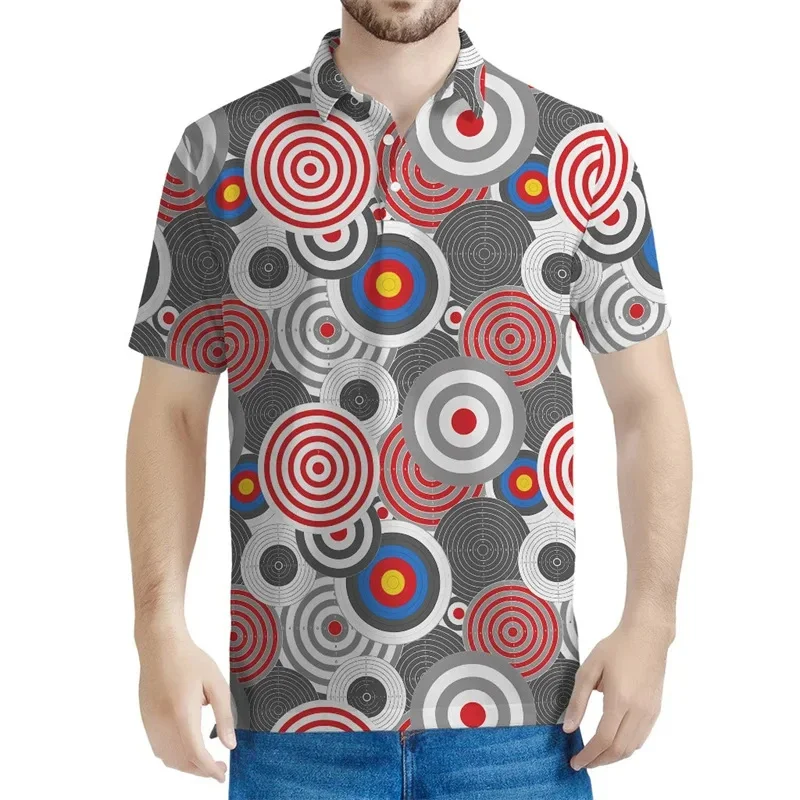 Colorful Darts Graphic Polo Shirt For Men Dart Board 3D Printed Tees Summer Streetwear Button Lapel Tops Short Sleeves T-Shirts