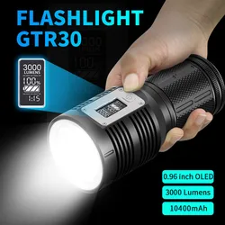 High Power Flashlight LED Rechargeable Torch Type-c charging Luxury OLED Display Built-in 4pcs 18650 batteries for collection