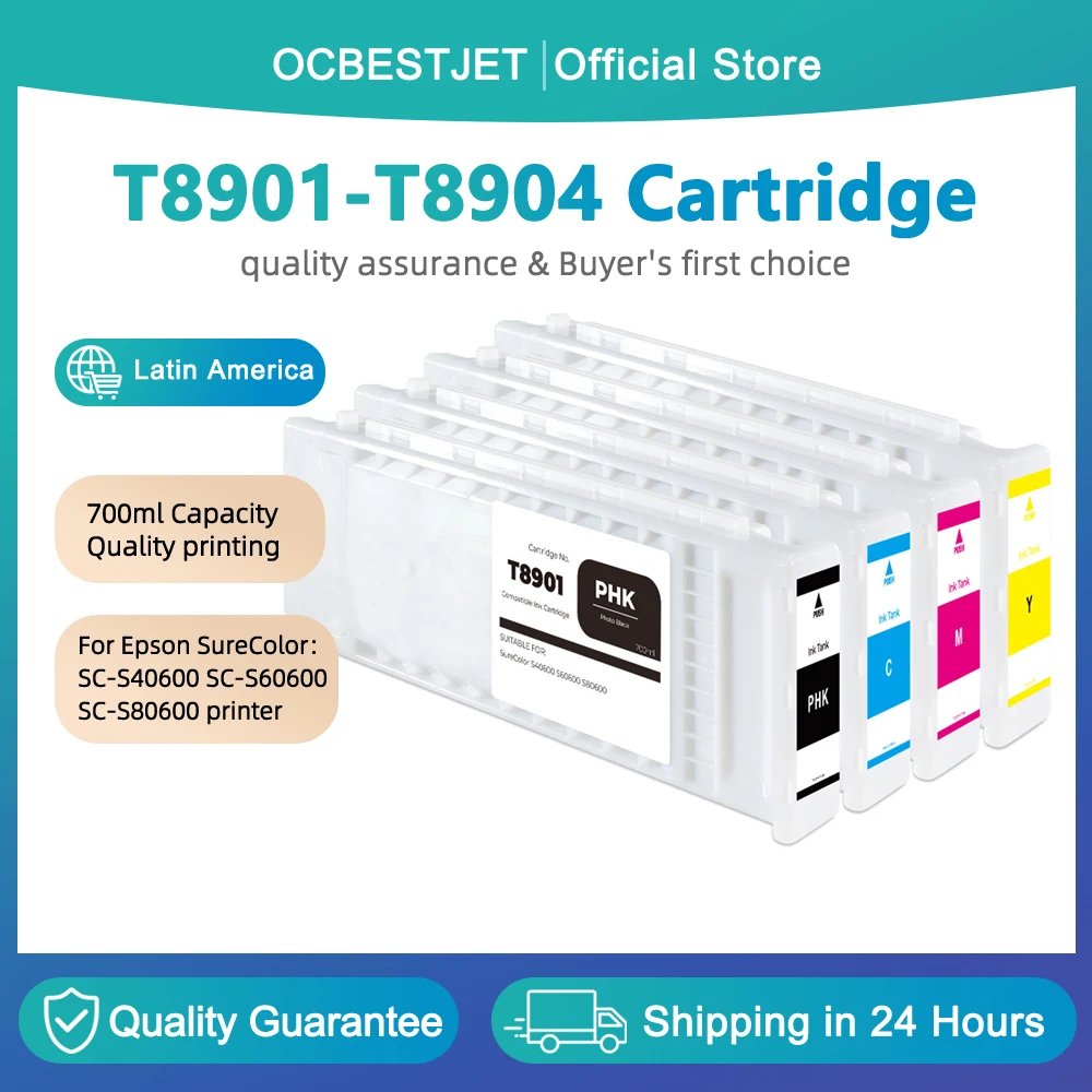 700ML compatible ink cartridge T8901 T8902 T8903 T8904 for Epson SureColor SC‑S40600 SC‑S60600 SC‑S80600 printer Eco solvent ink