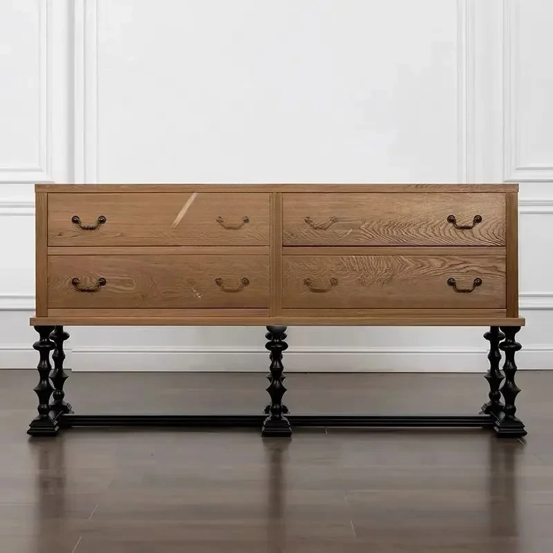 

contrasting color solid wood dining side cabinet villa living room storage locker French retro storage four chest cabinet6220