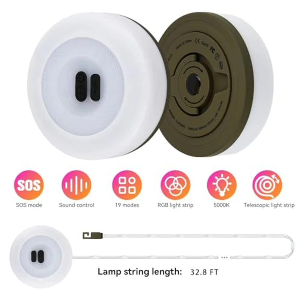 Rechargeable 23FT Camping LED String Light With App Control & Waterproof Design  Outdoor Colorful Atmosphere Lights  Tent Decor