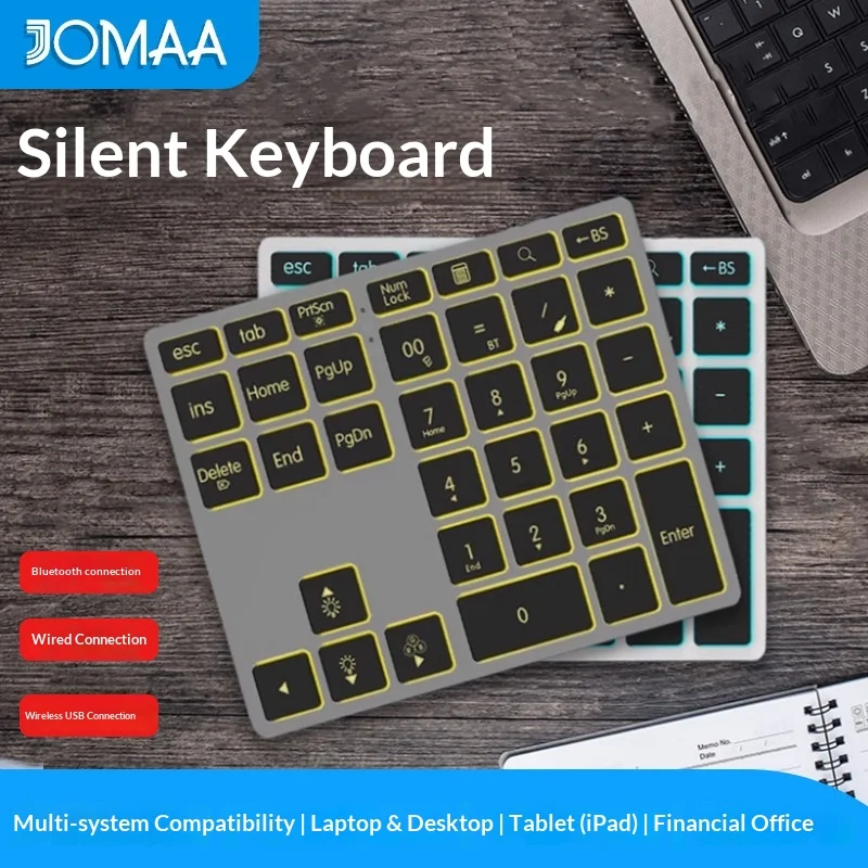 Jomaa Generic 35 Keys Wireless Bluetooth Wired Numeric Keypad Silent Backlit Adjustable For Office Accounting External Laptop