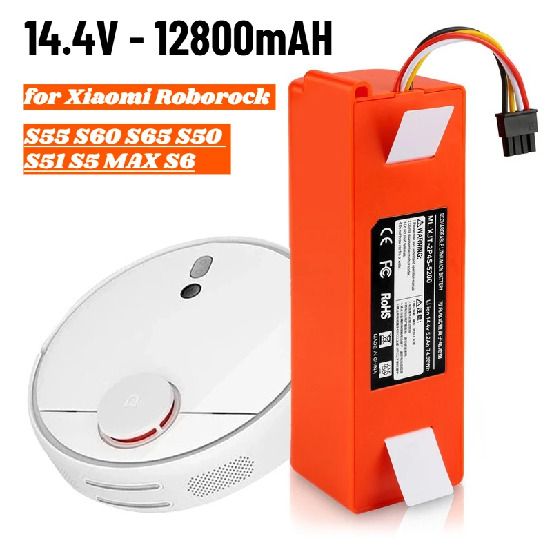 

14.4V Battery 5200mAH 12800mAh Robotic Vacuum Cleaner Replacement Battery for Xiaomi Roborock S55 S60 S65 S50 S51 S5 MAX S6
