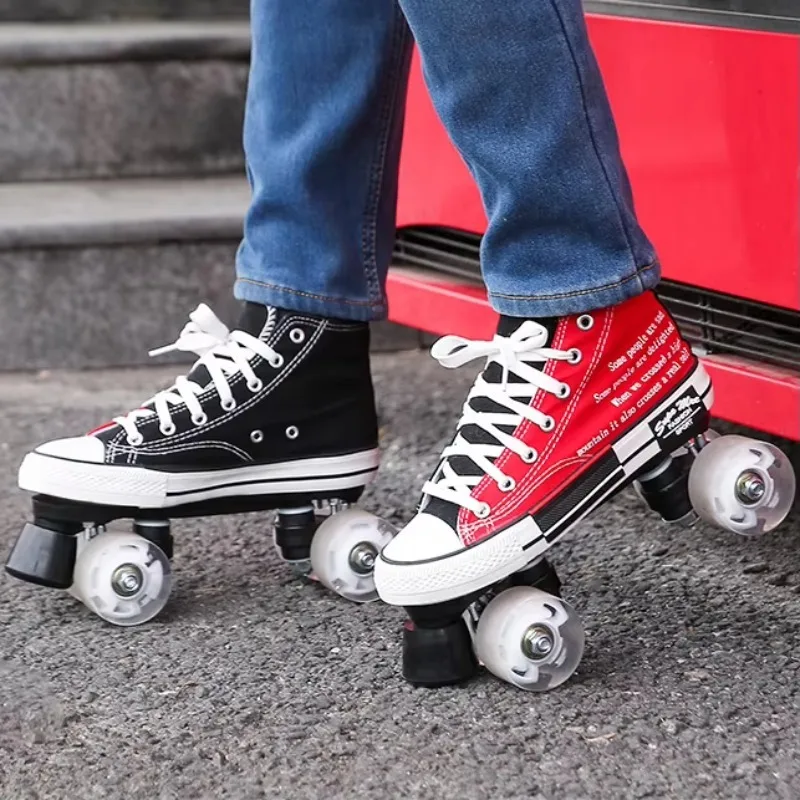 

Each canvas four-wheel skates cool glitter wheel roller skates unisex adult skates