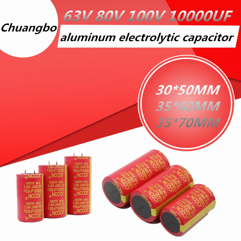 63V 80V 100V10000uf audio kondensator elektrolityczny 10000UF63V 80V 100V 30x50 35x60 35x70czerwony miedziany pin wysoka ochrona niski ESR