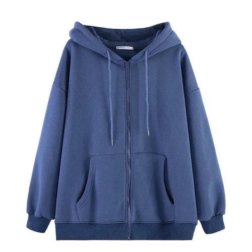Sudadera con capucha holgada para mujer, abrigo informal con cremallera, estilo Harajuku coreano, ropa de calle
