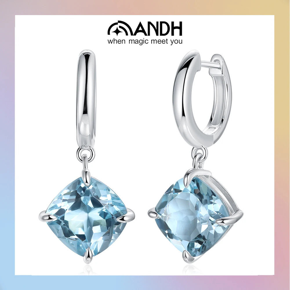 

ANDH серьги-кольца с аквамарином и кристаллами для женщин, стерлинговое серебро 925 пробы, помолвка, годовщина свадьбы, настраиваемые ювелирные изделия, подарок