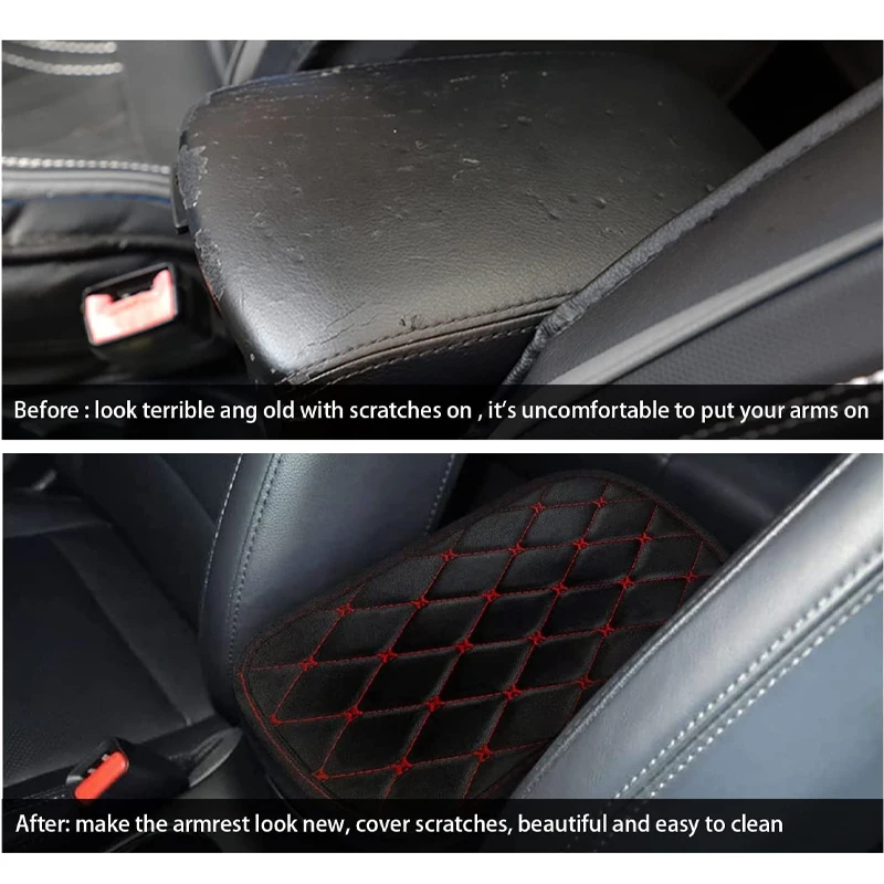 Car Leather Armrest Mat Auto Armrests Storage Box Mat Dust-proof Cushion Cover Armrest Protector Waterproof Interior Accessories