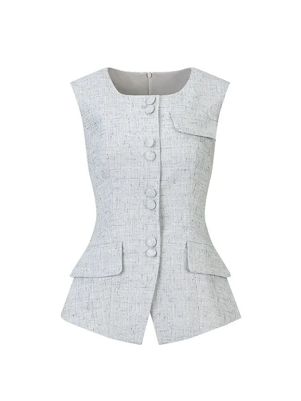 

Ele Waist-Cinching Svel Vest Women's Sle Summer Outerwear Top Faion Design Ladylike Aosphere