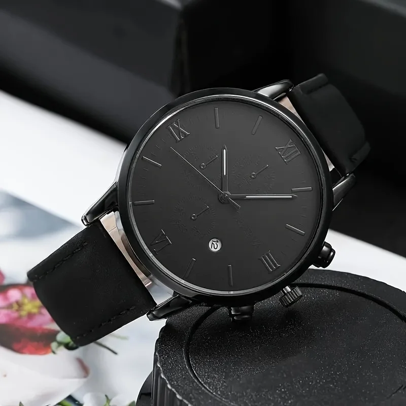 4pcs/set, Fashionable Men's Quartz Watch & Stylish Bracelets Set - Perfect For Everyday Wear