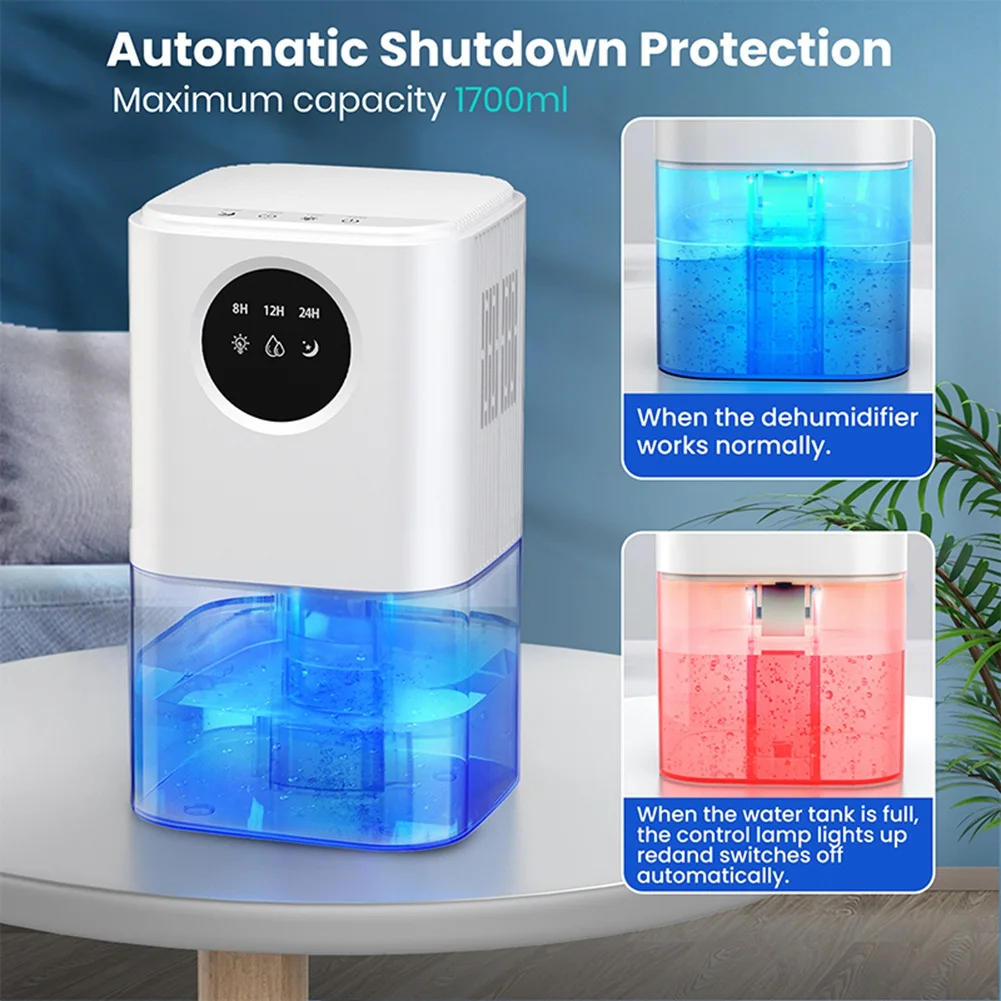 Tkoh-desumidificador inteligente doméstico portátil 1.7l grande capacidade adequado para banheiro porão com temporização e luzes coloridas