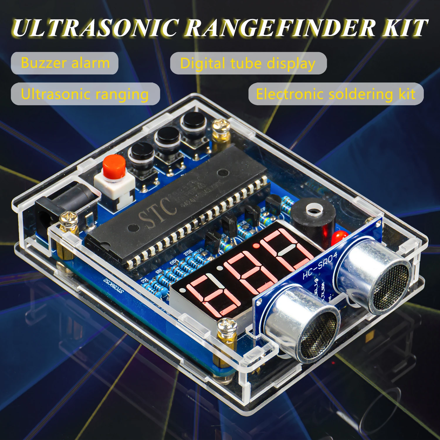 DIY Ultrasonic Ranging Electronic Kit STC with LED Measuring Distance 0-4M Radar Alarm DIY Soldering Project Practice Solder