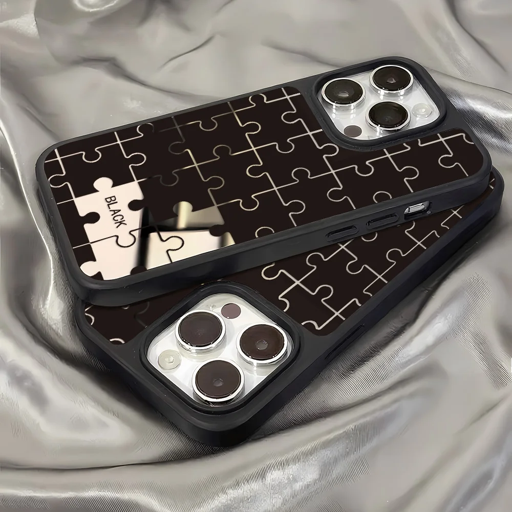 เคสโทรศัพท์กระจกขอบดำ สำหรับ iPhone 16 Pro, iPhone 14, 13, 11, 17, 12, 15 Pro Max เคสกันกระแทกขอบนิ่มซิลิโคน