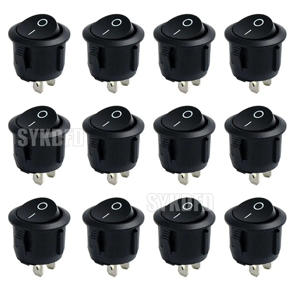 5PCS Round Rocker Switch 12V ON Off Switch 12 Volt DC Circle Toggle Switch 2 Pin SPST 20MM Mini Rocker Switch