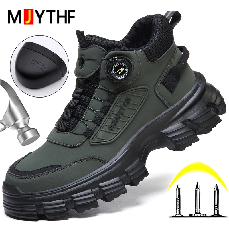 Rotating Button Men Work & Safety Shoes Anti-Smash Anti Puncture Work Boots Steel Toe Shoes Protection Boots Platform Work Shoes