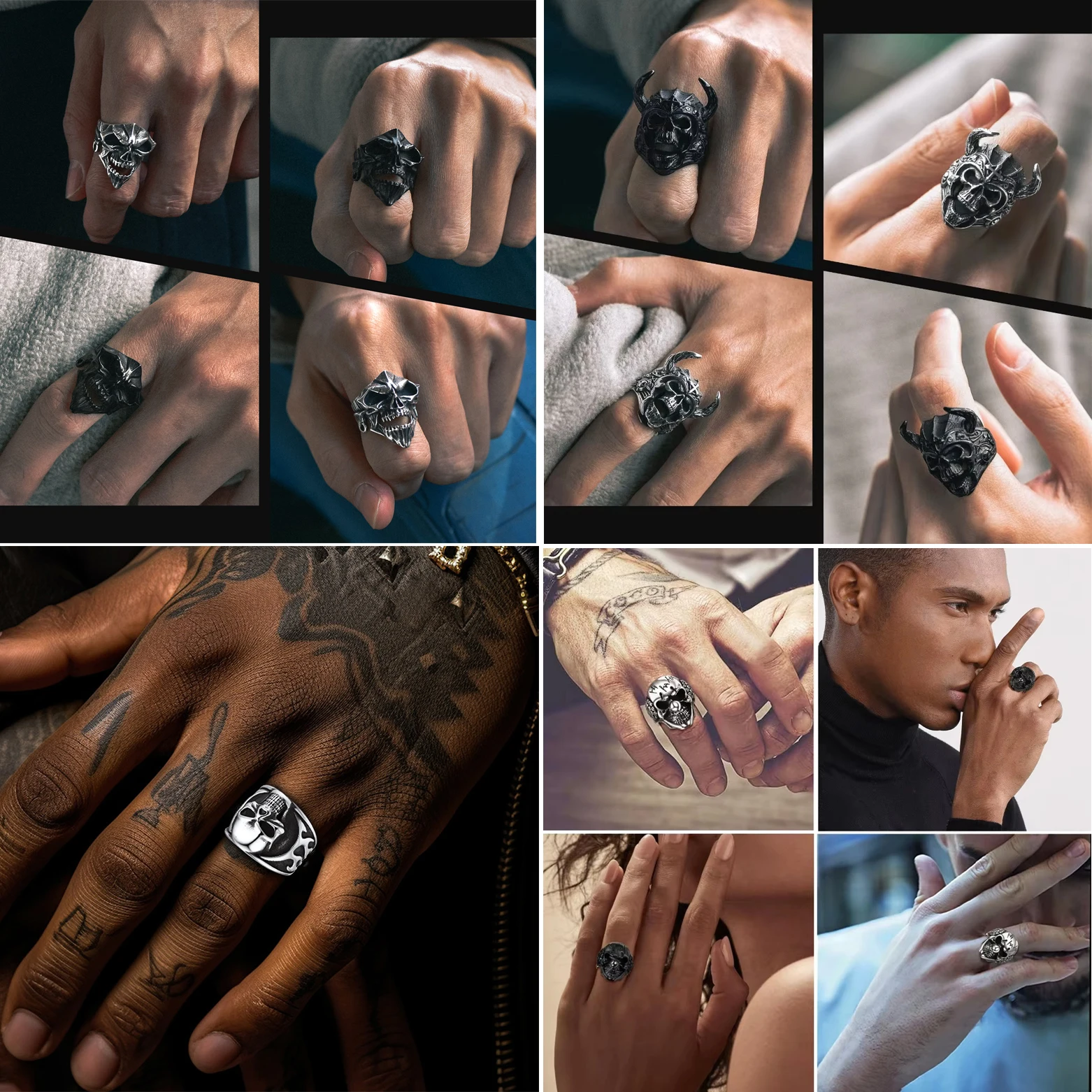 U7 Stainless Steel Skull Rings for Men Vintage Hannya Mask Devil Horn Skull Jesus Sparta Helmet Gothic Signet Ring Jewelry Gift