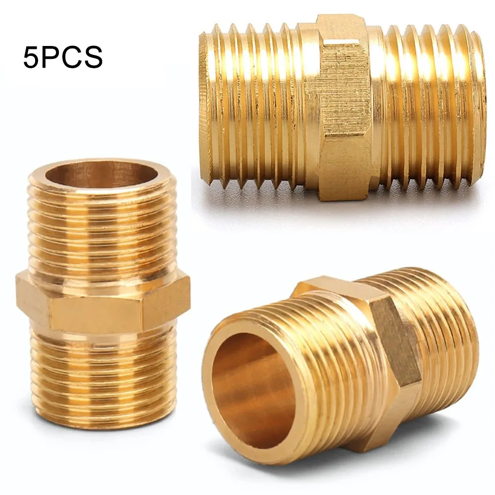 5 Pcs Hex Nipple Air Line Hose Compressor Connector 1/4inch Male To Male Brass Pipe Adapter 27mm Length Quick Adapter