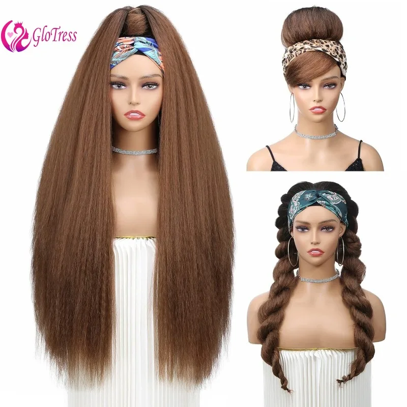 

Afro Yaki Wig for Ladies - 26 Inch Straight Style, Fluffy Lace Silk Headband, Heat Resistant, Glue-Free for Everyday Convenience