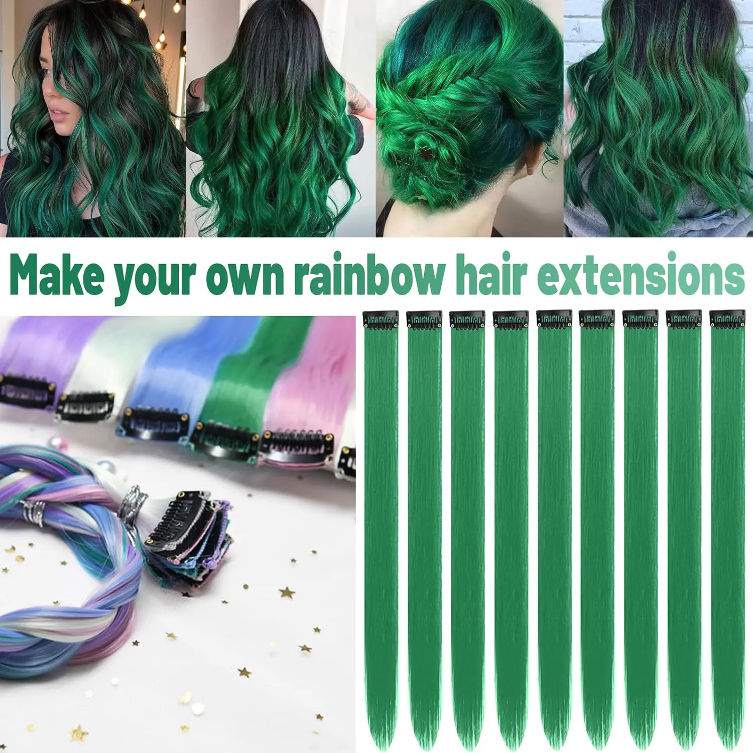 10pc Colored Hair Extensions Clip in Set