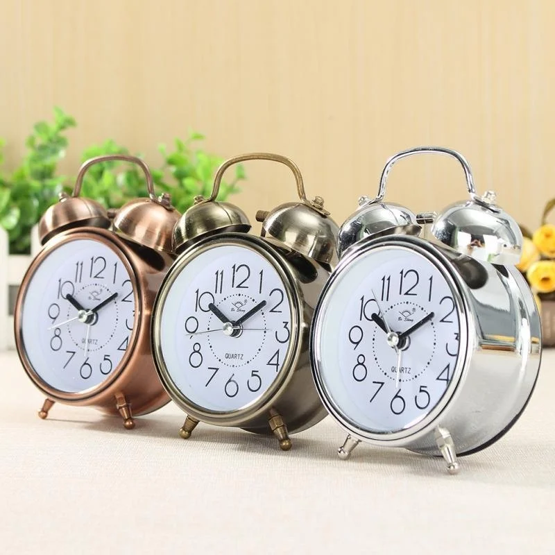 Alarm Clock Vintage Retro Silent Pointer Clocks Round Number Dual Bell Loud Alarm Clock Bedside Night Light Home Decors