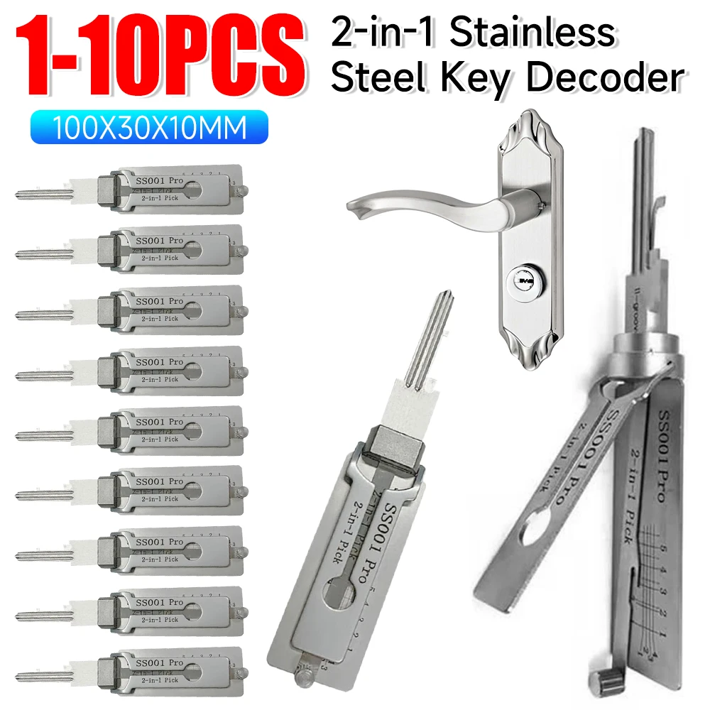 

1-10PCS 2-in-1 Key Decoder Stainless Steel Lock Decoder O-ring Pickup Kit Precision Hook & Pick Set Doorlock Maintenance Kits