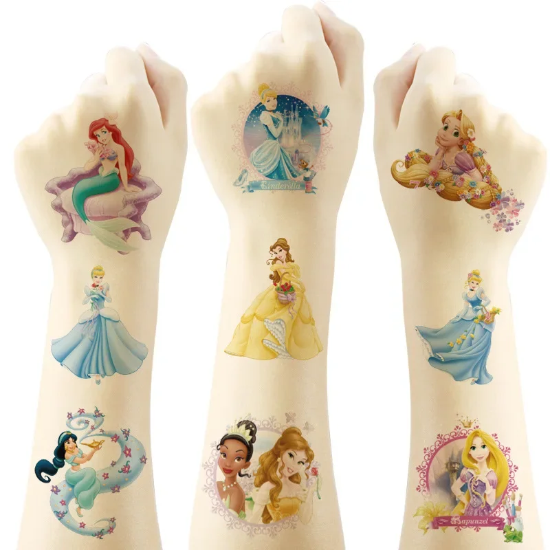 Autocollant de tatouage de princesse Disney pour enfants, cendrillon, jasmin, imperméable, drôle, enfants, filles, décorations de fête