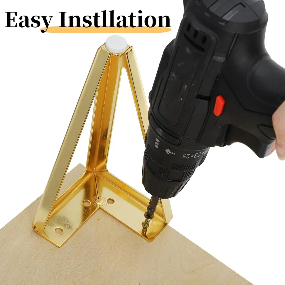 مجموعة أرجل الأثاث الذهبية مقاس 6 بوصات مكونة من 4 قطع، أقدام أثاث معدنية حديثة مع واقيات أرضية، وأرجل خزانة طاولة شديدة التحمل للمقصورة