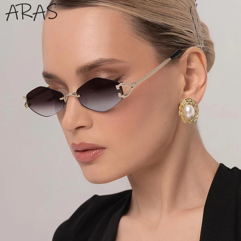 Fashion Rimless Rhombus Sunglasses Women 2024 Luxury Brand Small Frame Sun Glasses Men Vintage Classic Polygonal Shades Eyewear