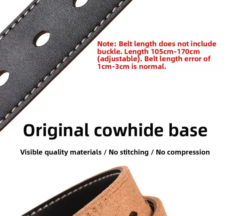 Herren Echtleder Gürtel ohne Schnalle im Vintage-Stil 105-140 150 160 170cm Übergröße Rindsleder Taillengürtel mit Dornschließe Zubehör – Detail 6