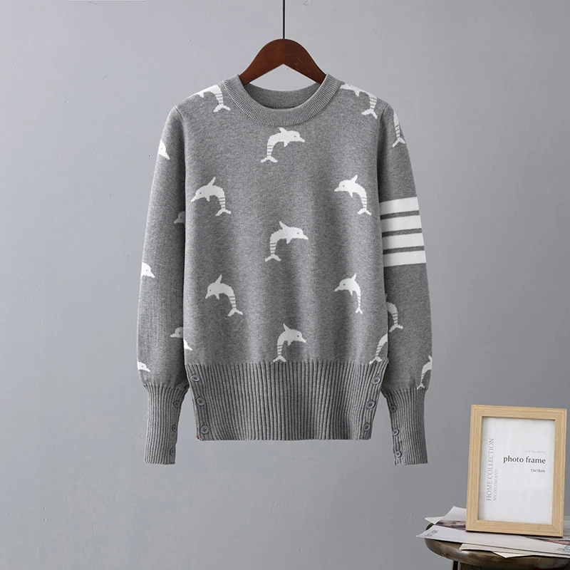 High Quality Runway Designer Dolphin Print Knitted Sweaters Pullovers Women Autumn Winter Long Sleeve Harajuku Sweet Jumper