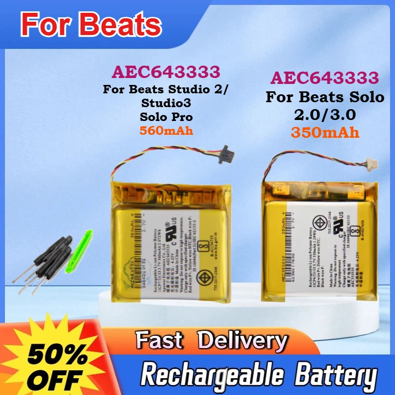 

Newly Released AEC353535 Headset Battery AEC643333 for Beats Solo 2.0 3.0 Studio 2 3 Pro Solo2 3 Battery Wireless + tools