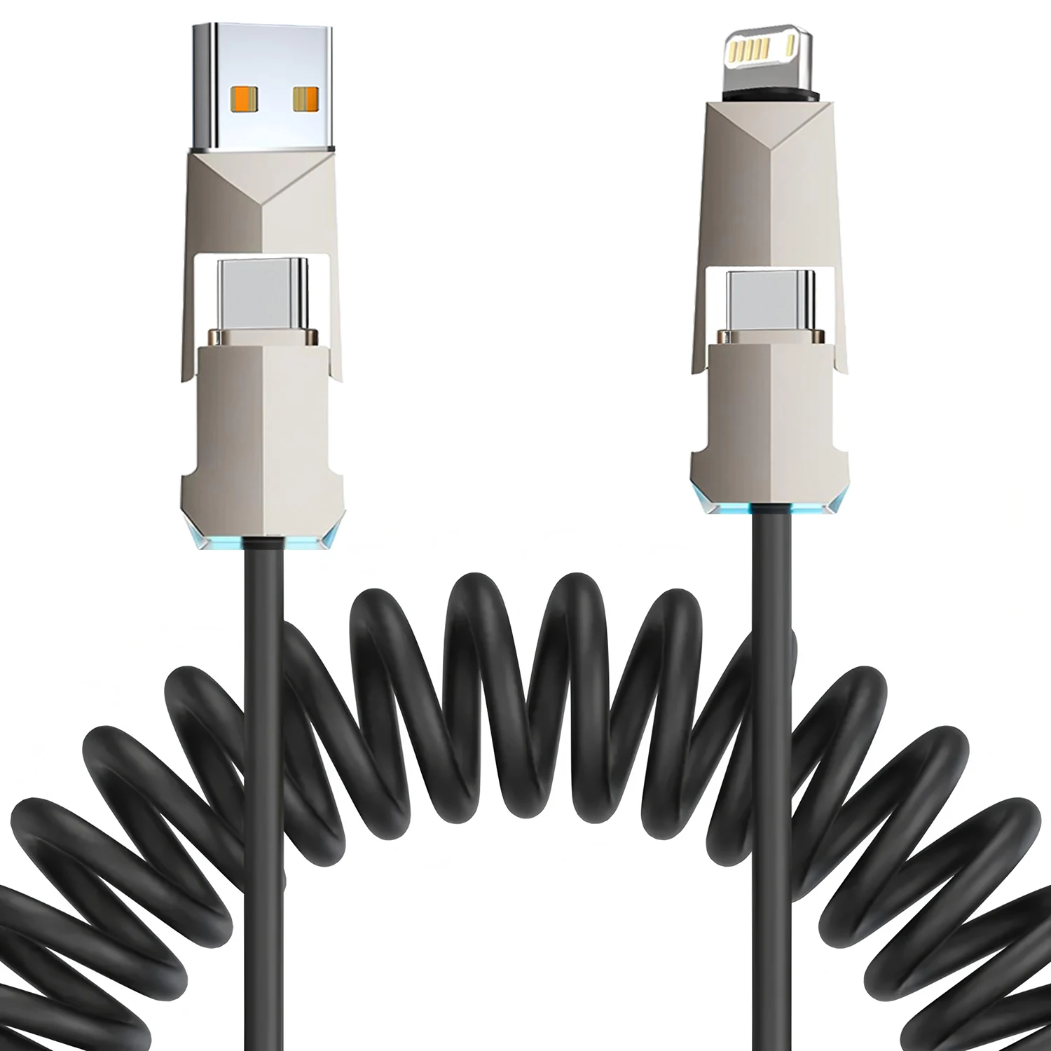 PD 240W 4 in 1 Spring Data Cable Fast Charging for IPhone Huawei Samsung Xiaomi Laptop Tablets Multi Ports Type C USB Data Cord